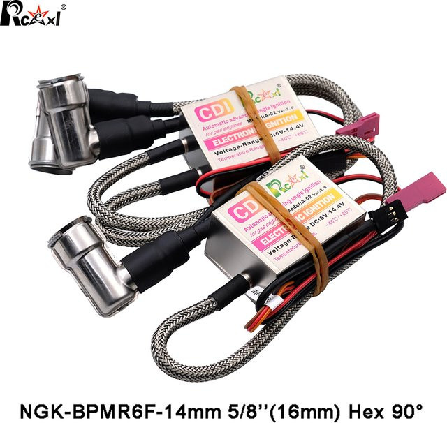 Rcexl Single/ Twin Zündung CDI NGK-BPMR6F-14mm 5/8 ''(16mm) hex 90 Grad für Gas Benzin Motor RC Flugzeug, Zubehör, Metall - Bild 1