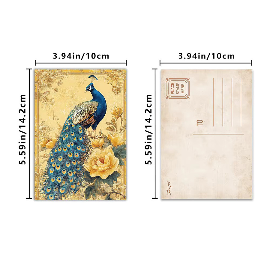 32 Stück Vintage-Postkarten mit Pfauen- und Blumenmotiven in Multicolour aus Papier - Bild 3