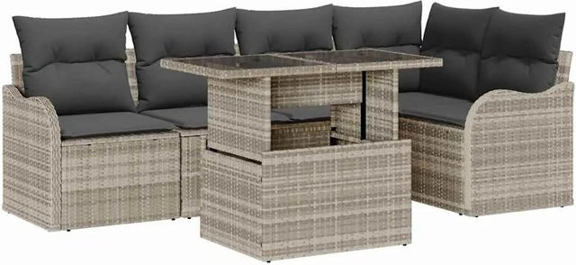 vidaXL 6-teiliges Garten-Sofa-Set aus Poly Rattan in Hellgrau mit Kissen und modernem L-Shape Design - Bild 1