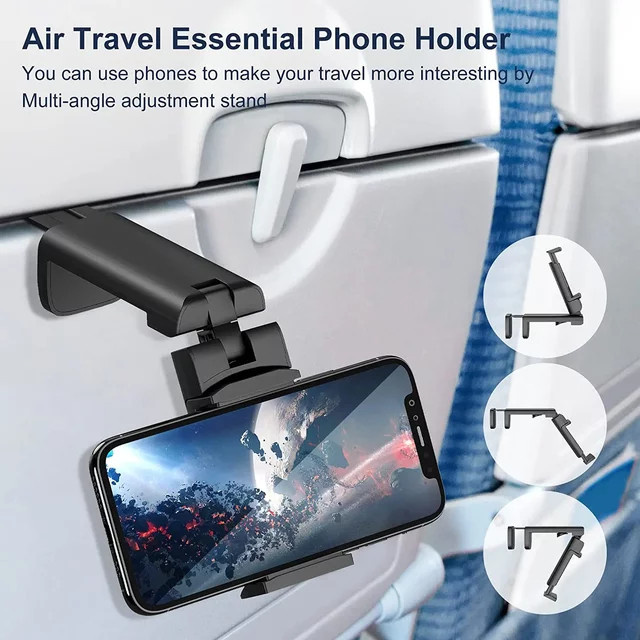 Tragbare Flugzeug-Handyhalterung in Schwarz, 360 Grad rotierbarer und zusammenklappbarer Handyhalter für Flugsitz oder Schreibtisch - Bild 1