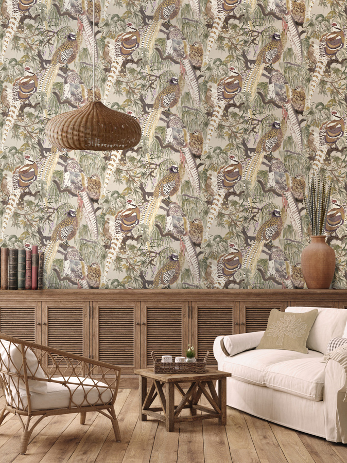 Mulberry Home Tapete Game Birds Antique mit Naturmotiven und floralem Design in Mehrfarbig - Bild 1
