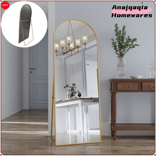 Anajqaqia Ganzkörperspiegel mit Ständer, gewölbter Bodenspiegel in Gold oder Schwarz, Höhe: 162 cm, Breite: 53 cm, Tiefe: 53 cm - Bild 1