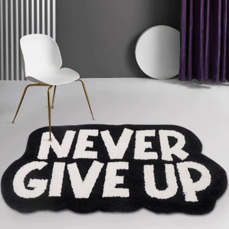 VIKAMA Teppich Never Give Up Letter Design in Schwarz, weicher und flauschiger Nachttisch-Teppich für dein Schlafzimmer, B/T: 100 x 60 cm - Bild 2