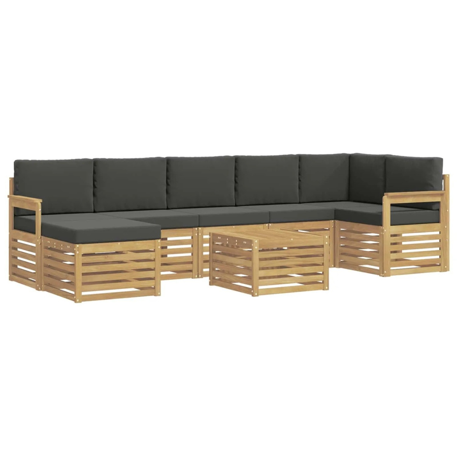 vidaXL Outdoor-Sofagarnitur 8-teilig in L-Form aus Akazienholz mit Polstern, Weiß und Anthrazit, B/T/H: 59 x 59 x 37 cm - Bild 2