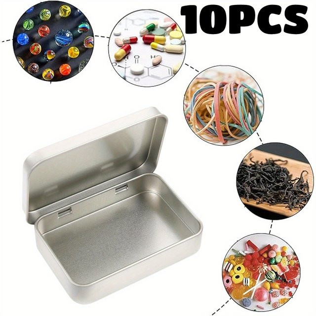10er-Set Mini-Metallboxen rechteckig mit Klappdeckel in Silber und Schwarz zur Aufbewahrung von Schmuck, Münzen oder Schlüssel - Bild 1