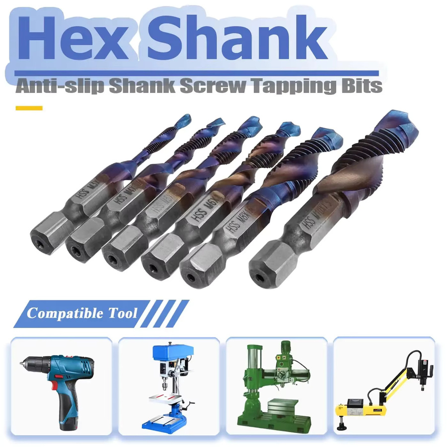 6-teiliges HOMEFISH HSS Gewindebohrer-Set mit Sechskantschaft und Spiralgewinde, Farben: Blau, Größen: M3, M4, M5, M6, M8, M10 - Bild 5