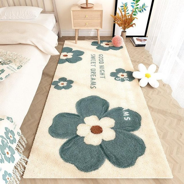 Moderner Floraler Teppich in Weiß für Wohnzimmer und Flur, rutschfest und schmutzabweisend, B/T: 60 x 40 cm - Bild 1