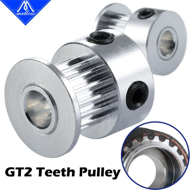Mellow 2er-Set GT2 Riemenscheiben für 3D-Drucker, 16 oder 20 Zähne mit 5 mm Bohrung, Farbe Silber, passend für GATES 2GT 6 mm Zahnriemen - Bild 1