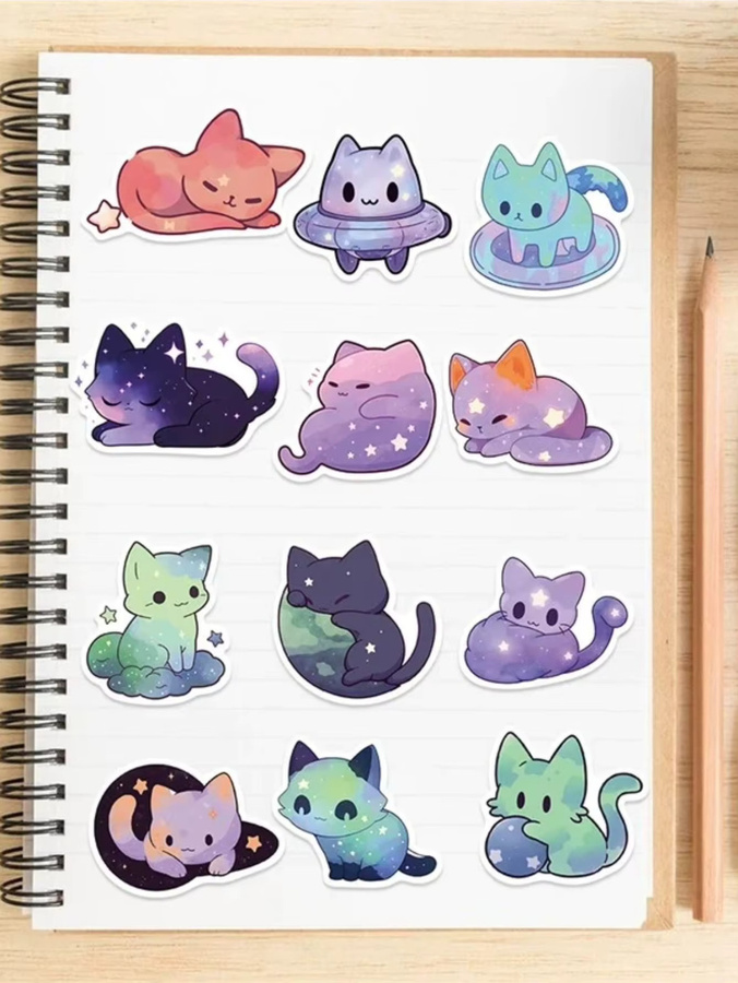50 Stück PVC-Aufkleber mit Sternenhimmel-Katzen Motiv in Multicolour für Scrapbooking und Schulbedarf - Bild 4