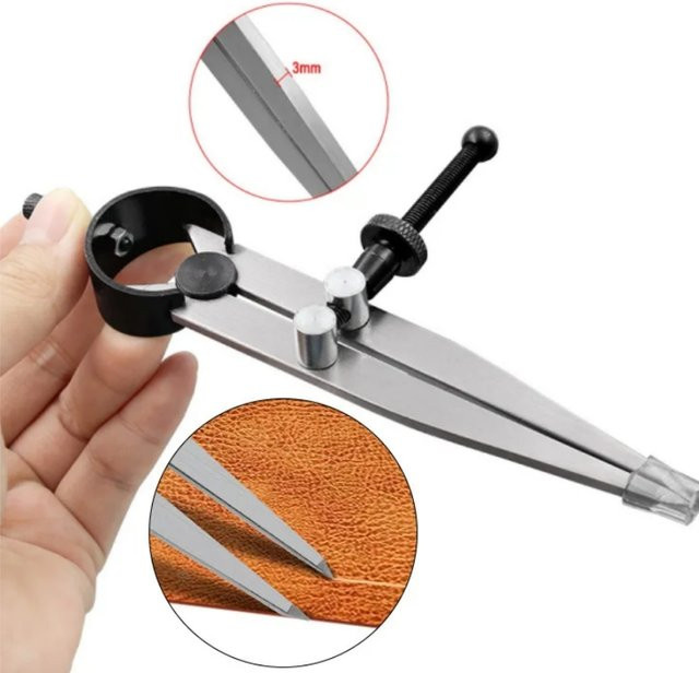 JIGHOLE Einstellbarer Leder Kompass Abstand Gauge aus Stahl in Silber - Bild 1
