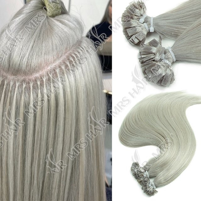 MRSHAIR Echthaar-Extensions Hot Fusion Keratin, Silber Aschgrau Blond, 50 Strähnen - Bild 1