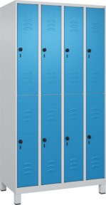 C+P Doppelstock-Spind Classic PLUS mit 4 Abteilen, Füße, Grau/Blau, H x B x T: 195 x 100 x 50 cm - Bild 1