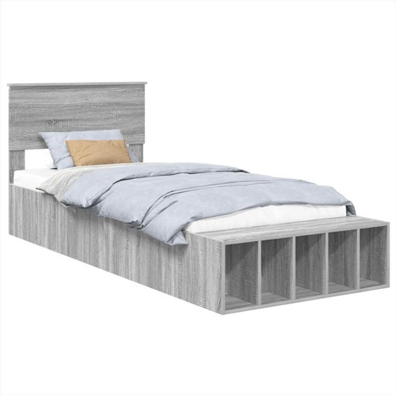 Modernes Funktionsbett mit Regal von vidaXL in Grau aus Holzwerkstoff, B/T/H: 100 x 200 cm - Bild 1