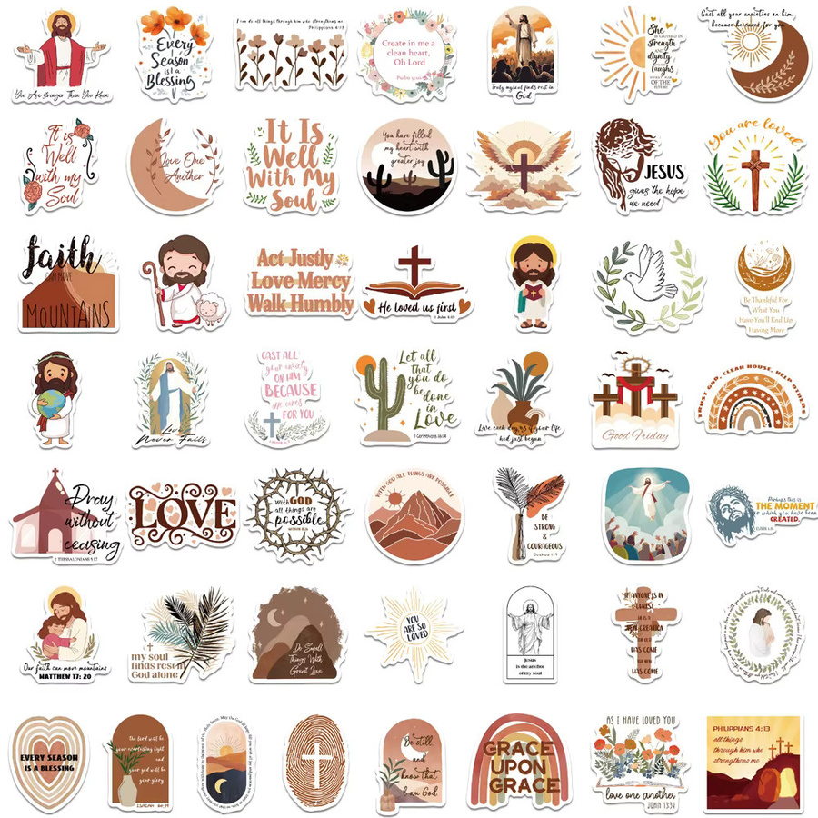 Charile Cartoon Boho Jesus Bibel Aufkleber Set für Notebook, Gitarre und Koffer, Mehrfarbig - Bild 3