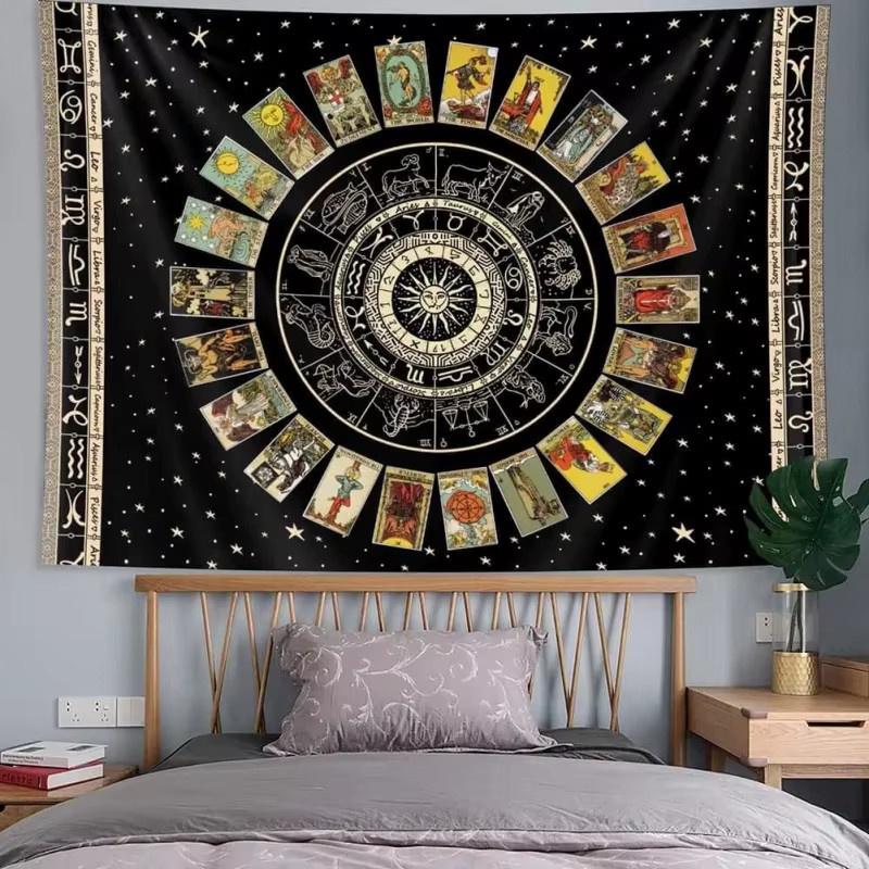 VIKAMA Tarot-Sternzeichenrad-Wandteppich mit Mandala- und Sternen-Design in Multicolour, Astrologie-Wandbehang im Boho-Stil für deine Schlafzimmerdekoration - Bild 3