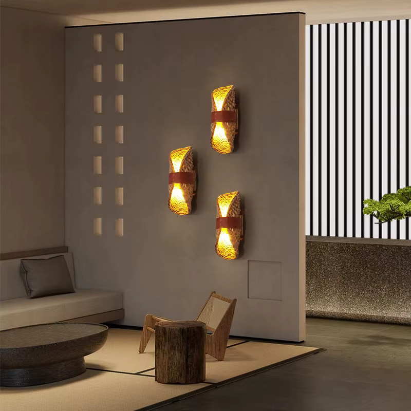 MAISU Rattan-Wandlampe im japanischen Retro-Wabi-Sabi-Stil, braun, warmweißes Licht - Bild 2