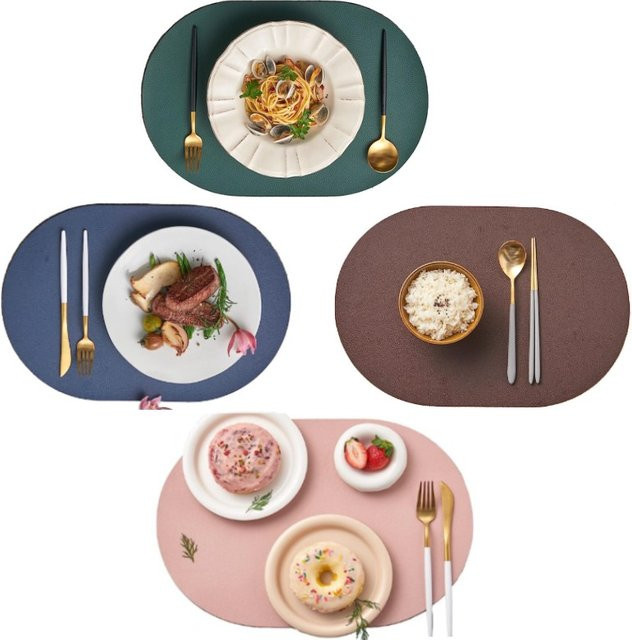 Ovale Tischsets aus Kunstleder von inyahome, weiß, doppelseitig, für Küche und Esszimmer - Bild 1
