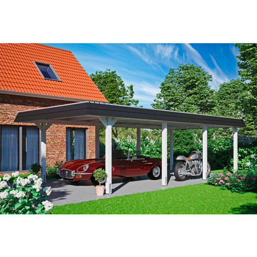 Skan Holz Carport Wendland aus Fichte in Weiß mit Aluminium-Dach und schwarzer Blende, B: 409 cm, T: 870 cm, H: 247 cm - Bild 2