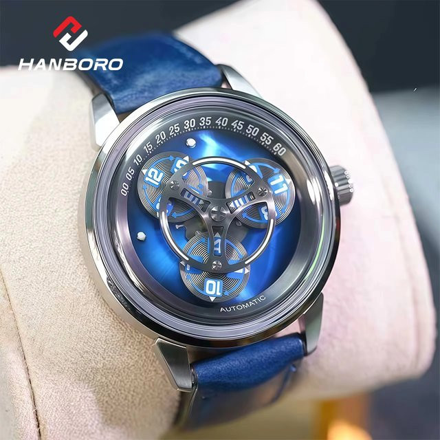 HANBORO Armbanduhr Automatik, Edelstahl, Blau, Herren - Bild 1