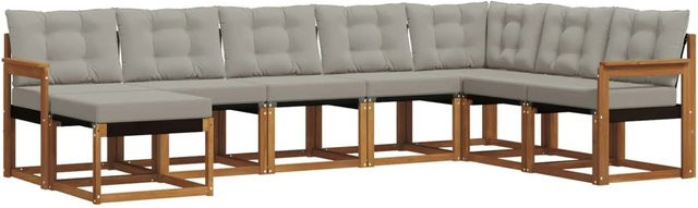 vidaXL Outdoor-Sofagarnitur 8-teilig aus Akazienholz und Textilene in L-Form mit Kissen, Farbe Grau - Bild 1