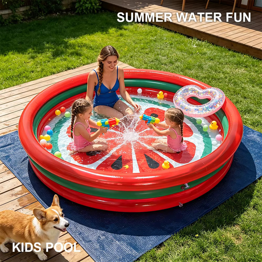 Wonflex Aufblasbares Wassermelonen-Kinderbecken, rundes Schwimmbecken für Kinder in Rot und Grün, Durchmesser: 166 cm, Höhe: 33 cm - Bild 2