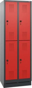 STIER Garderobenschrank doppelstöckig aus Metall mit 2 Abteilen, Anthrazitgrau/Rot, H x B x T: 180 x 61 x 50 cm - Bild 1