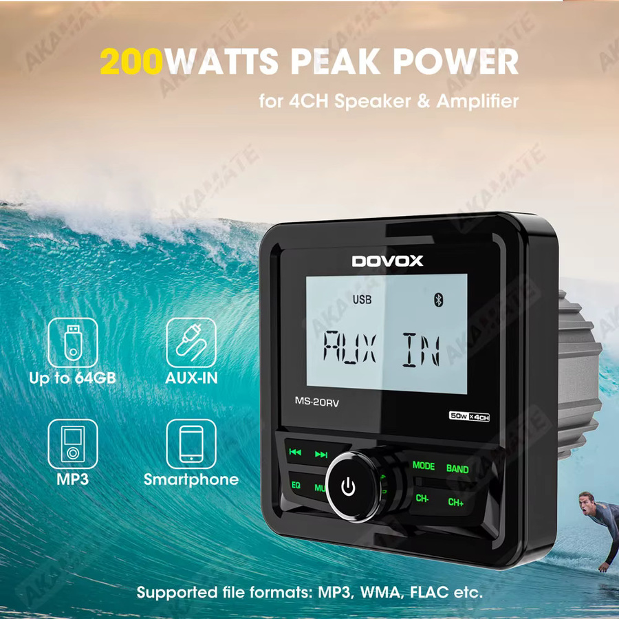 AKAMATE Wasserdichtes Bluetooth Marine-Bootsradio mit FM-AM-Antenne und Media-Player für Wohnmobil, ATV und UTV - Bild 4