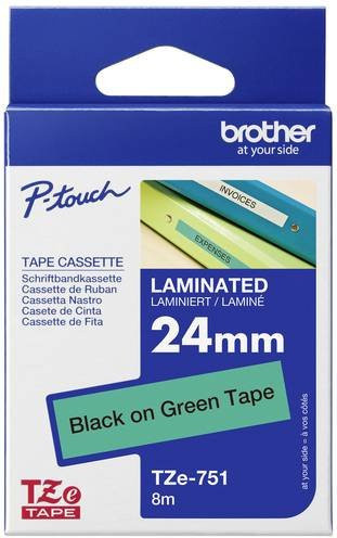 Brother TZe-751 Schriftbandkassette für P-touch, Farbe: Grün, Schriftfarbe: Schwarz, Breite: 24 mm, Länge: 8 m - Bild 1