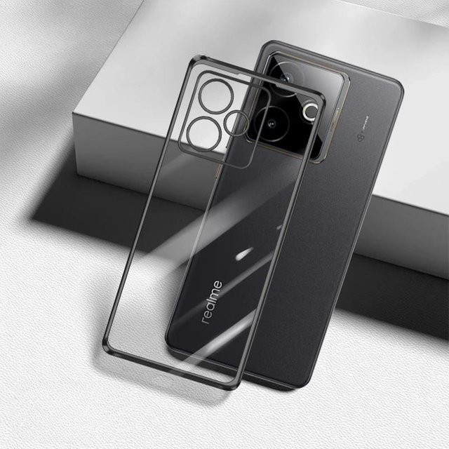 Stoßfeste Silikon TPU Handyhülle mit verchromtem Rahmen für Realme GT 7T und Realme GT 7 Pro in Transparent oder Schwarz - Bild 1