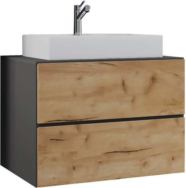 VCM Möbel Badblock Lendas 2-teilig Eiche Honig Nachbildung in Anthrazit und Weiß, B/H/T: 61 x 69 x 51,4 cm - Bild 1