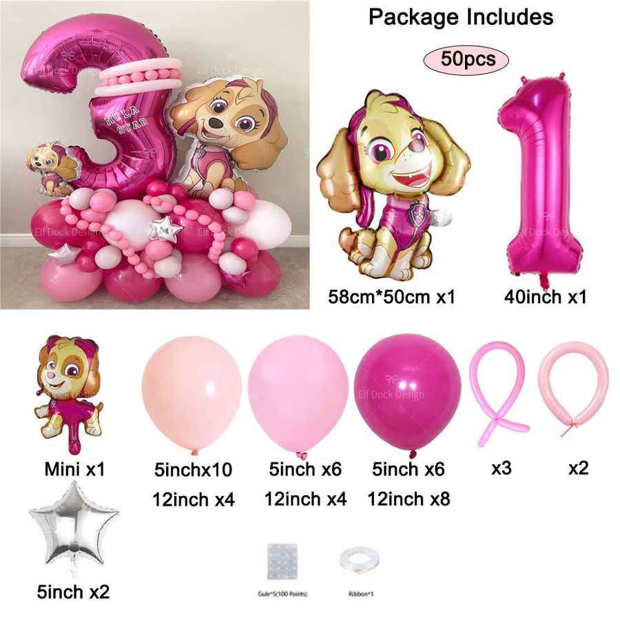 Paw Patrol Digitale Ballon Dekoration für Kindergeburtstage und Babypartys in Pink - Bild 2
