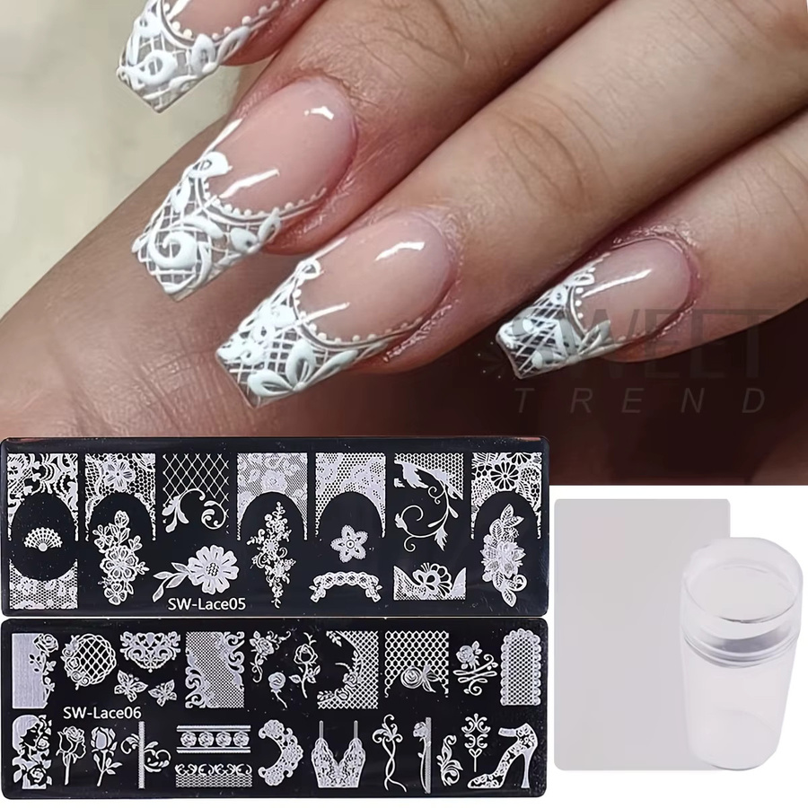 SWEET TREND Nagelkunst-Stempelplatte mit Stempel, 2 Stück, Edelstahl - Bild 1