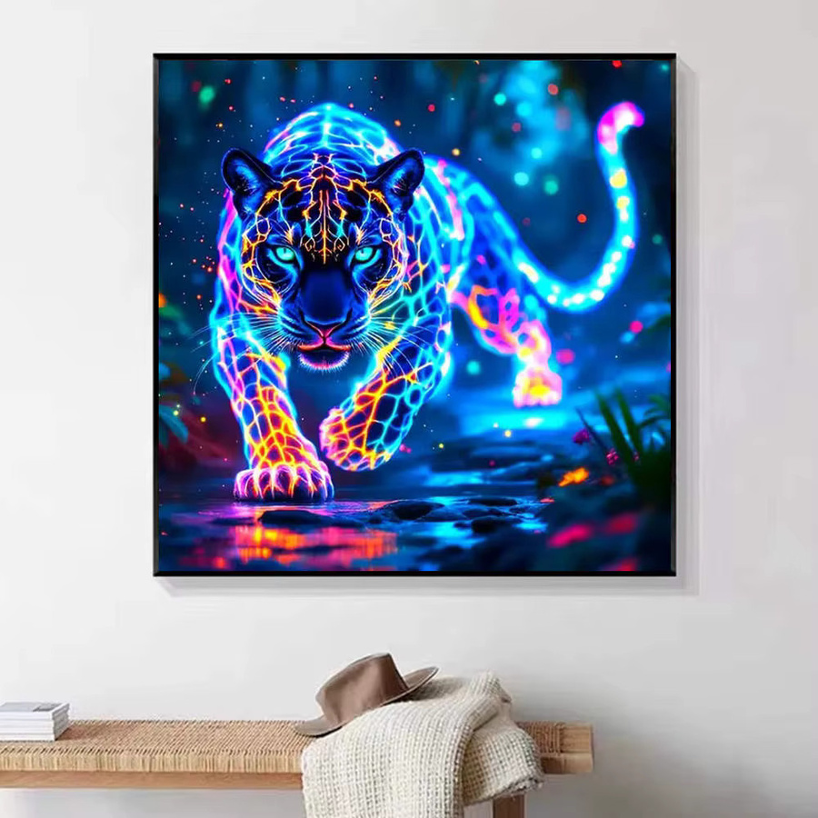 HUACAN Diamantmalerei Neon Panther DIY 5D Diamant Stickerei Kit, Multicolor, B/H: 20 x 20 cm - Bild 4