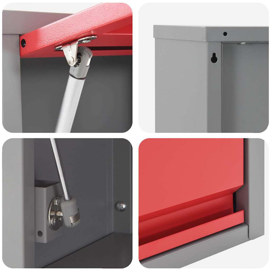 6-teiliges Werkzeugschrank-Set von VD Home Furnishing aus pulverbeschichtetem Stahl in Rot und Grau im Industriedesign - Bild 4