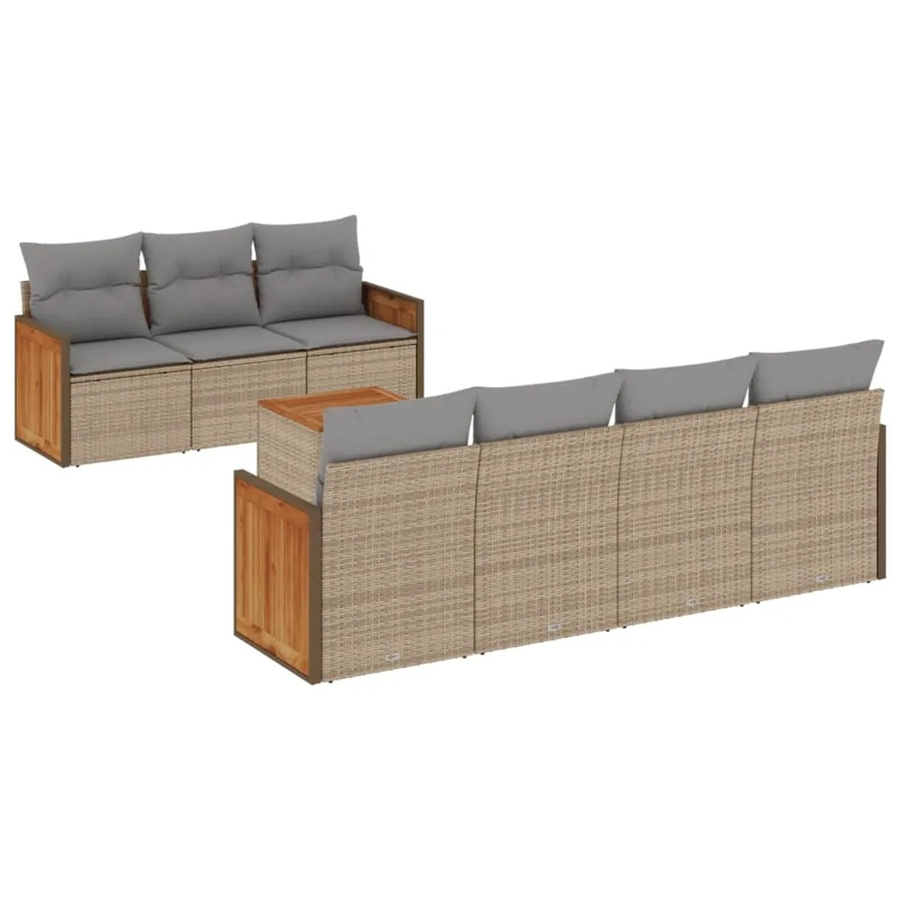 vidaXL 8-tlg Garten-Sofagarnitur aus Polyrattan mit Kissen in Beige - Bild 2