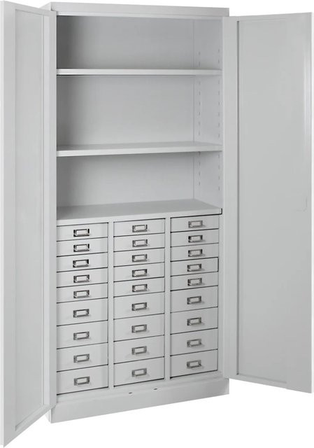 PROREGAL Schubladenschrank Chinchilla mit 27 Schubladen und 3 Ablageböden in Lichtgrau, H x B x T: 179 x 80 x 41 cm - Bild 1