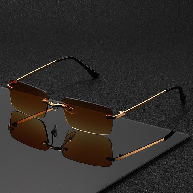 Rechteckige randlose Korrektionsbrille, Metall, Unisex, kaffeebraun - Bild 1