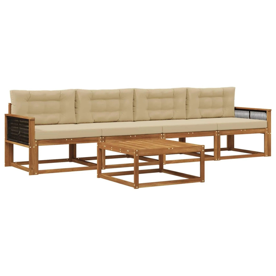vidaXL Outdoor-Sofagarnitur aus Akazienholz mit Kissen in Natur und Beige - Bild 2