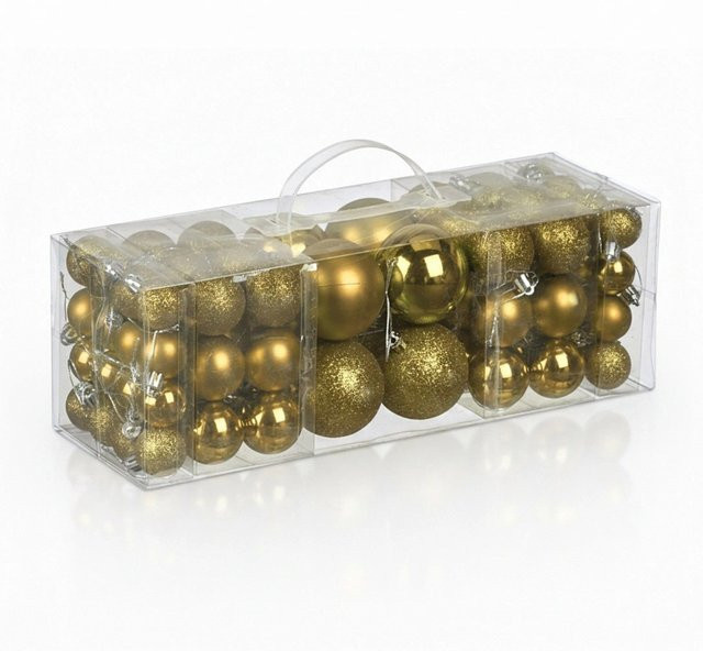 Relaxdays Weihnachtskugeln Set in Gold aus bruchsicherem Kunststoff, 76 Stück - Bild 1