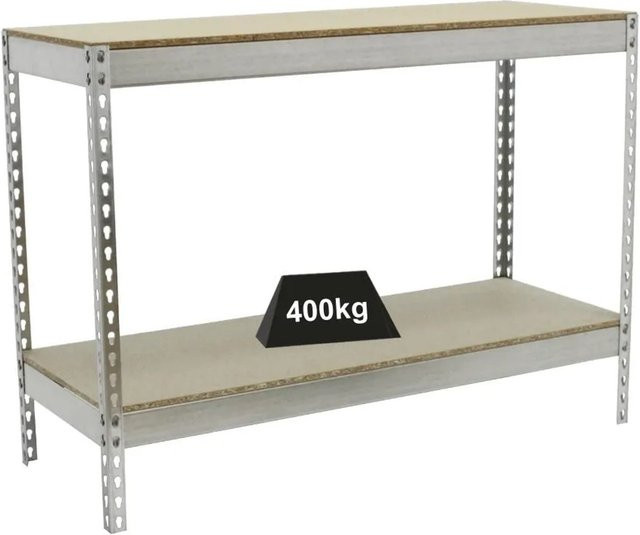 PROREGAL Schwerlastregal Mini Wood Yeti Two aus Stahl und Spanplatte, Farbe Grau, H x B x T: 90 x 120 x 45 cm, Fachlast 400 kg - Bild 1