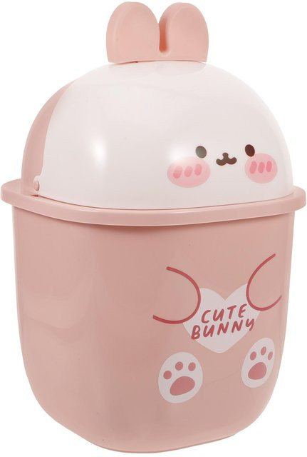 Mini Schreibtisch-Mülleimer mit Deckel im Cartoon-Hasen-Design aus Kunststoff, Pink - Bild 1
