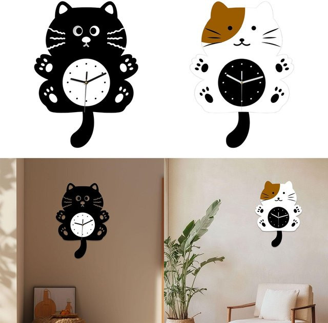 MagiDeal Wanduhr mit Cartoon Katze im modernen Design, Schwarz, Analog und Silent, Breite: 39,5 cm, Höhe: 28,0 cm - Bild 1
