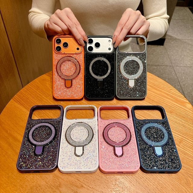 Apple Handyhülle mit Strass-Dekoration und magnetischem Halter für iPhone 17 16 15 14 Pro Max in Weiß - Bild 1