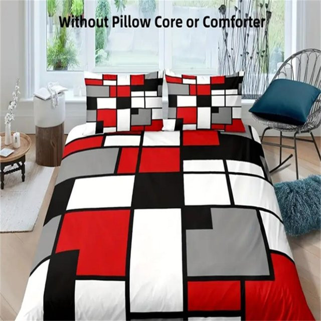 Modernes geometrisches Bettbezug-Set von JMG Household Supplies aus Mikrofaser in Rot, wendbares abstraktes Bettzeug mit Reißverschluss, B/H: 180 x 210 cm - Bild 1