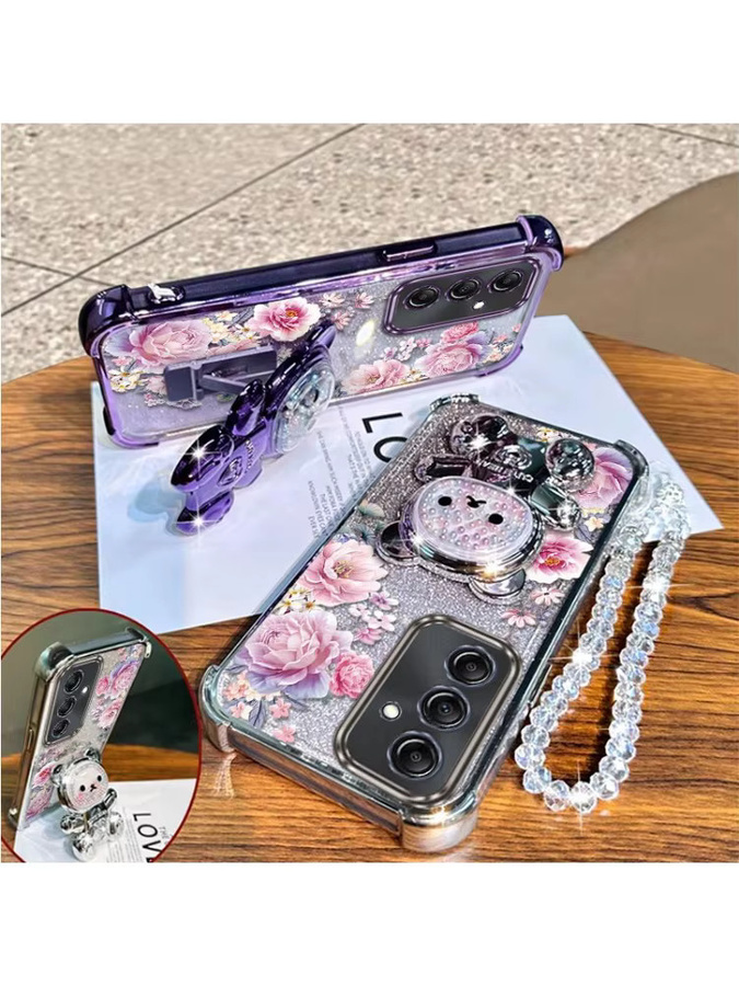 Samsung Handyhülle mit Blumenmuster und Standfunktion sowie Lanyard in Pink für Samsung Galaxy A25 A24 A15 A13 A12 A26 A04 A35 A71 A22 A53 A51 A03 A02 - Bild 3