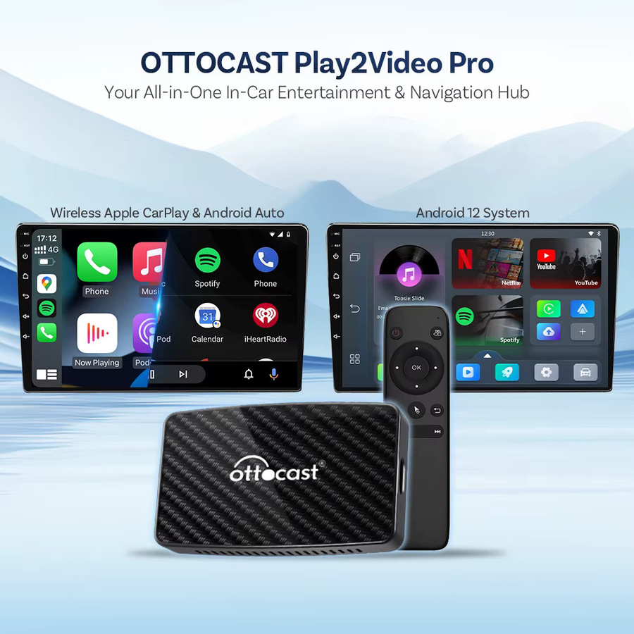 Ottocast Play2Video Pro Kabelloser CarPlay und Android Auto Adapter mit integrierter 5-Video-App-Unterstützung als All-in-One TV-Box in Schwarz - Bild 2