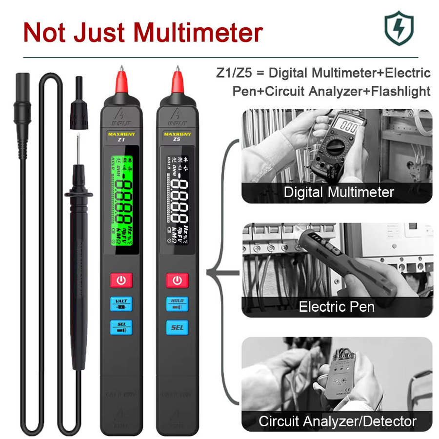 BSIDE Digitales Stift-Multimeter in Schwarz für AC-DC-Spannung, Widerstand, Kondensator, Diode und Hz - Bild 2