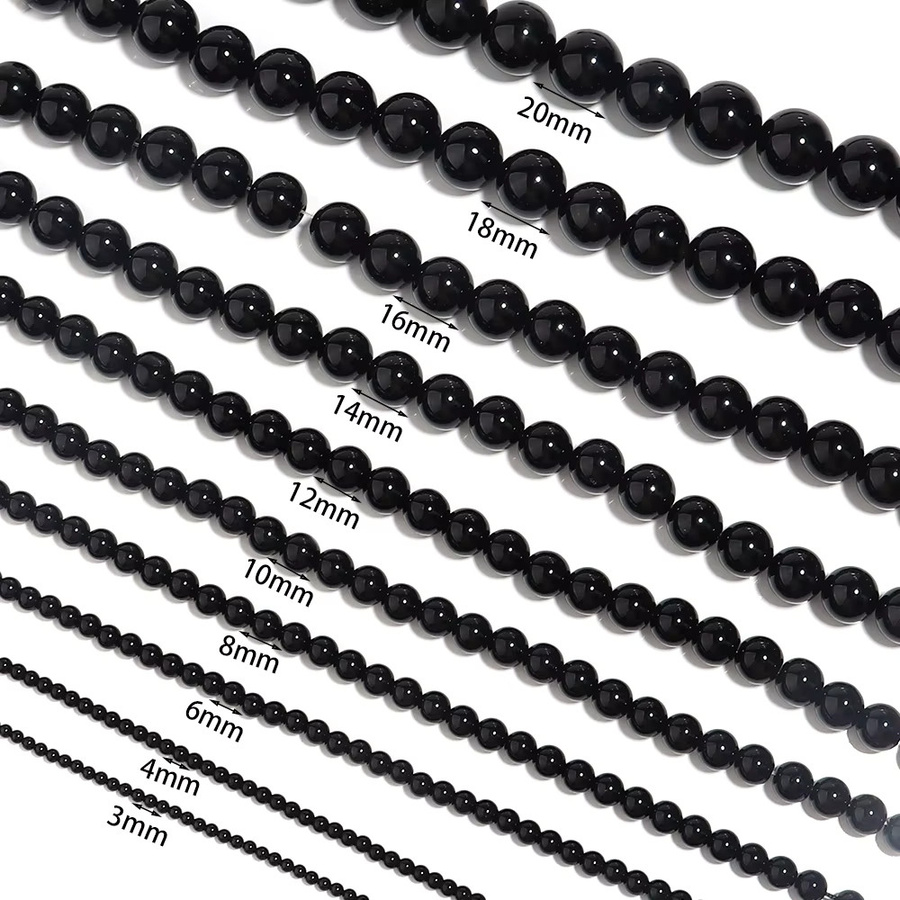 Strang Schwarz Onyx Naturstein Perlen, Runde Perlen, Unisex - Bild 2
