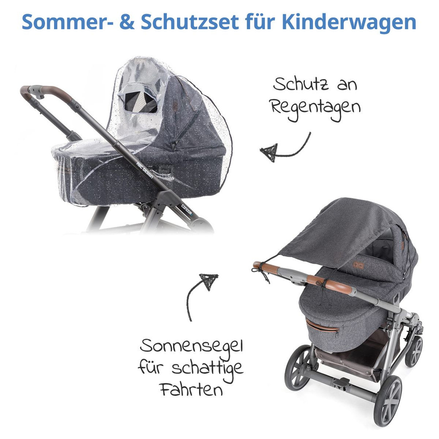 Zamboo Erstlings- & Schutzset für Kinderwagen mit Sonnensegel und Regenschutz in Grau - Bild 1