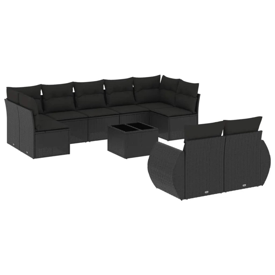 vidaXL 10-tlg. Garten-Sofagarnitur in L-Form aus Poly-Rattan mit Kissen, Schwarz - Bild 2